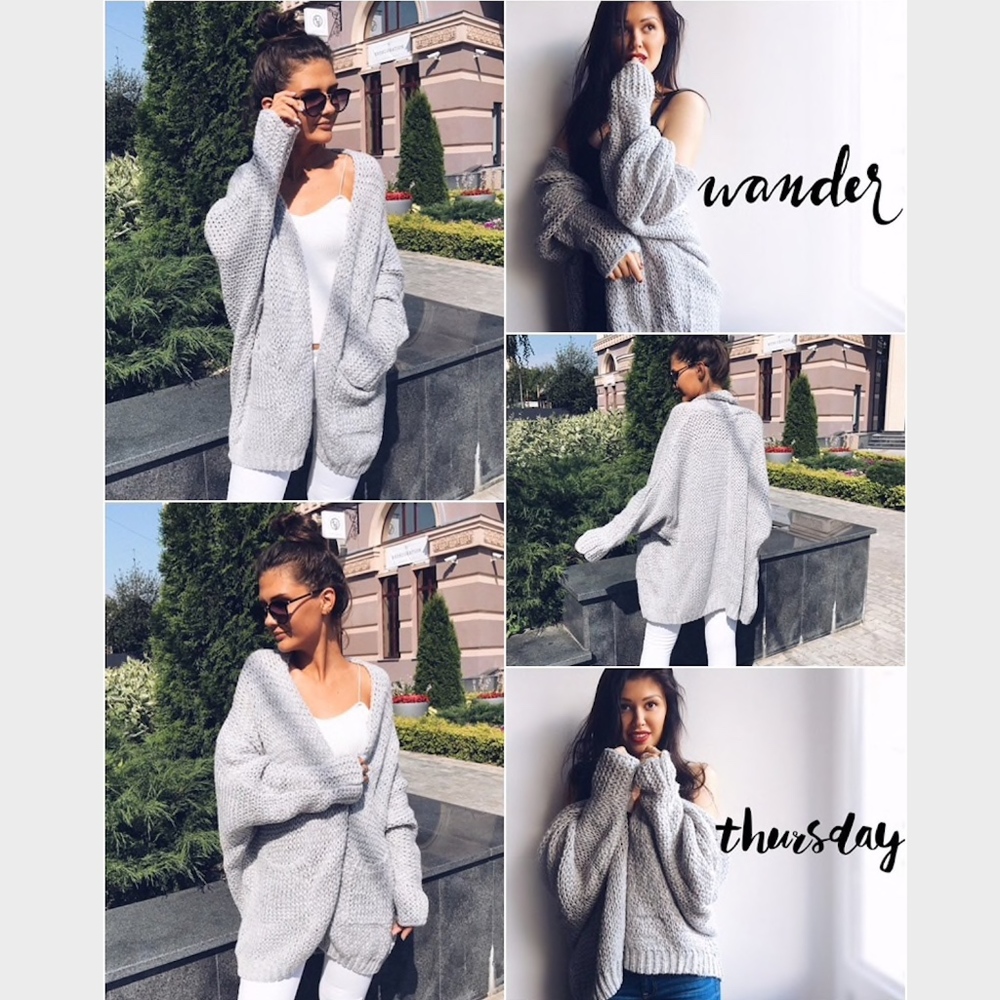 Grey Oversized Open Cardigan With Pockets - Picture 4 of 7